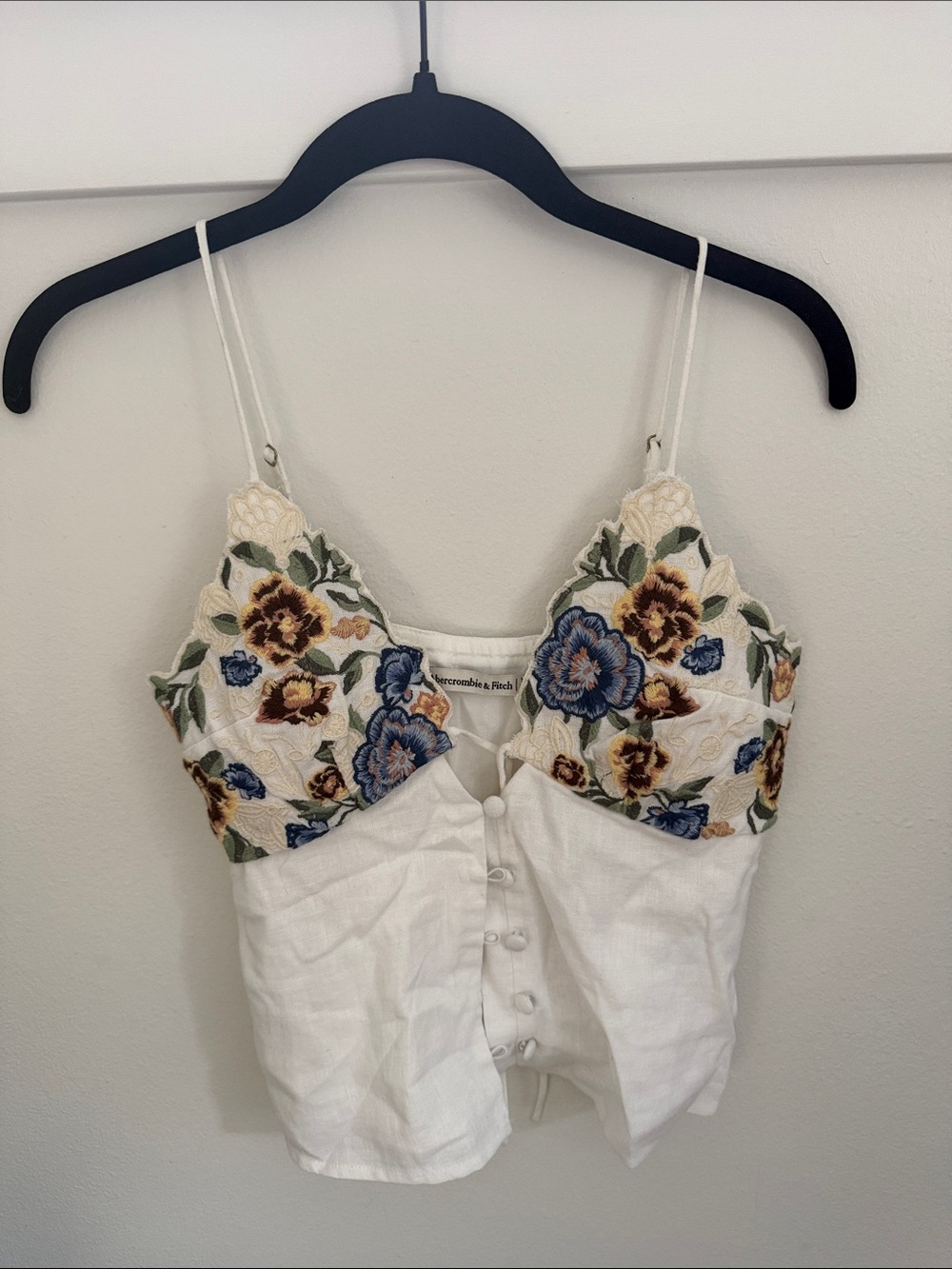 Abercrombie & Fitch White Cami with Blue and Brown Floral Embroidery - Picture 3 of 5